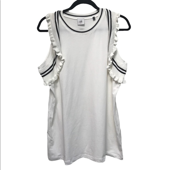 CAbi Large Light Knit Ivory Ruffle Detail Sleeveless Top - Picture 2 of 6